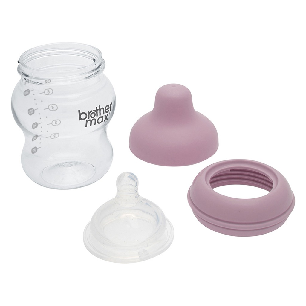 Brother Max Extra Wide Neck Anti Colic Feeding Glass Bottle 160 mL + S Teat Pink BM115P