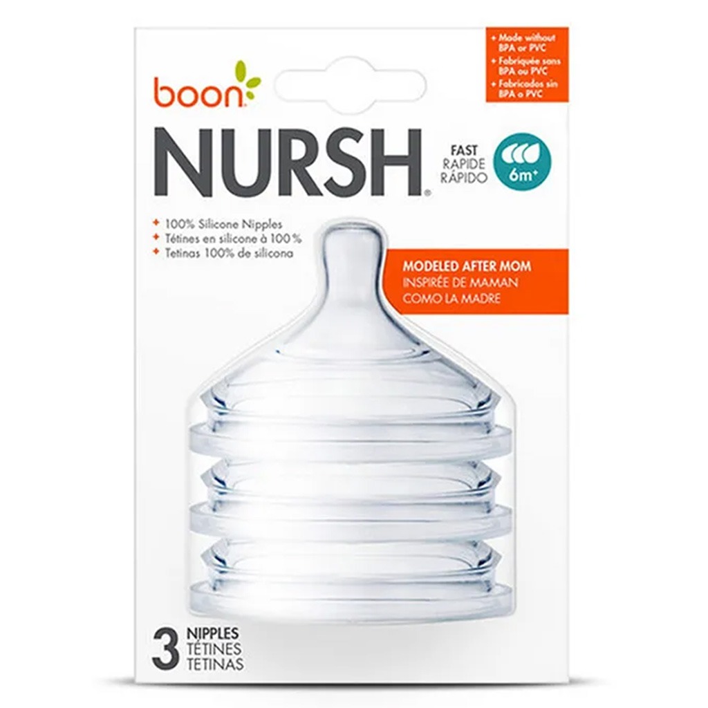 Boon Nursh Nipples Fast Flow Rate For 6 Months+ Babies 3's
