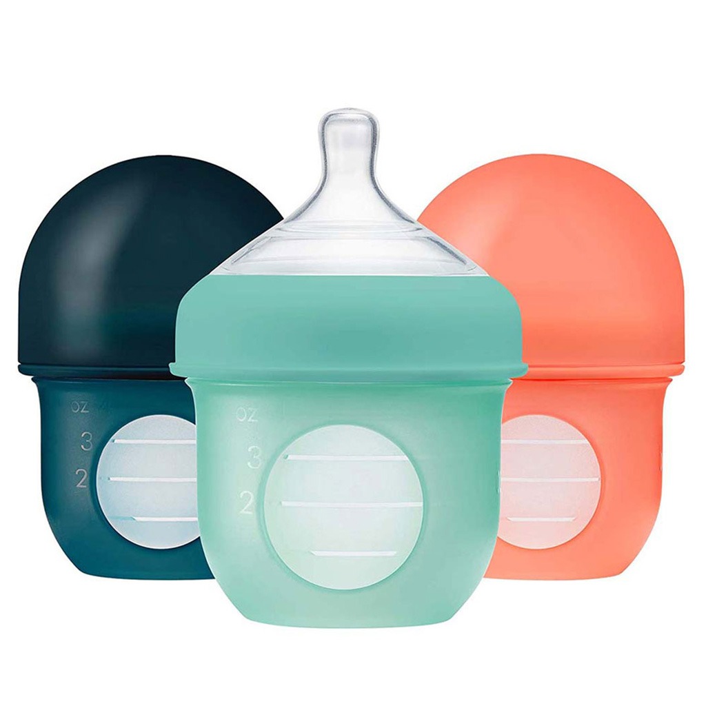 Boon Nursh Slow Flow Rate Baby Feeding Bottle 4 oz. For 0+ Months Baby, Monochrome, Pack of 3's
