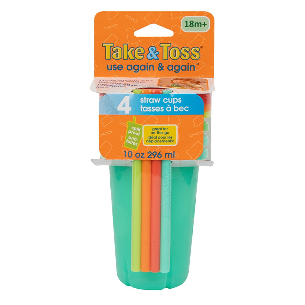 The First Years Take & Toss Spill-Free Straw Cups For 18+ Months 296ml, Assorted, Pack of 4's