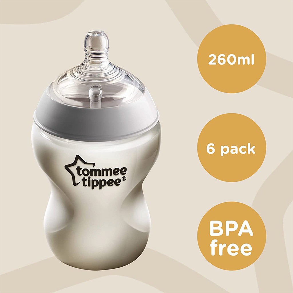 Tommee Tippee Closer To Nature Baby Feeding Bottle For 0 Months+ Babies 260ml-Pack Of 6