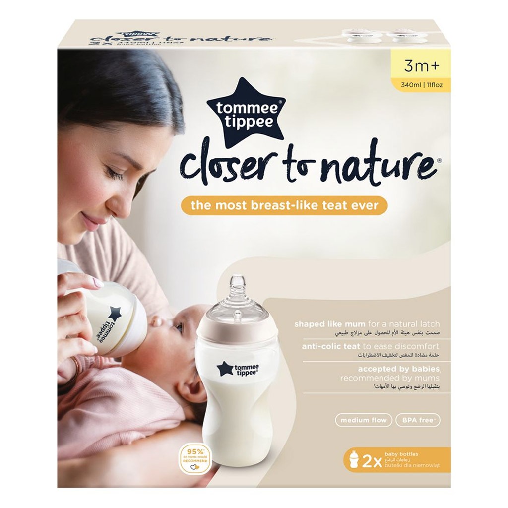 Tommee Tippee Closer To Nature Feeding Bottle Clear 340ml-Pack Of 2