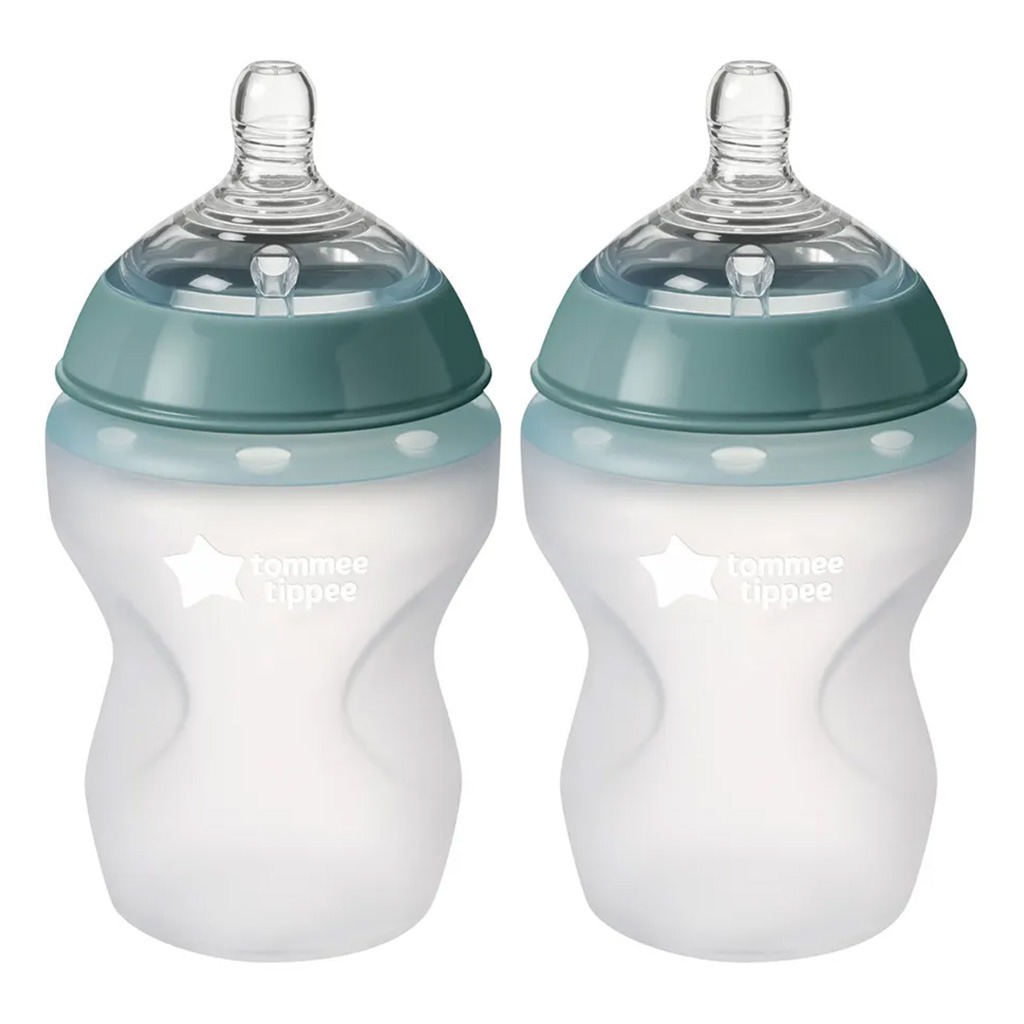 Tommee Tippee Closer To Nature Soft Feel Silicone Slow Flow Baby Bottles With Anti-Colic Valve For 0+Months 260ml, Pack of 2's