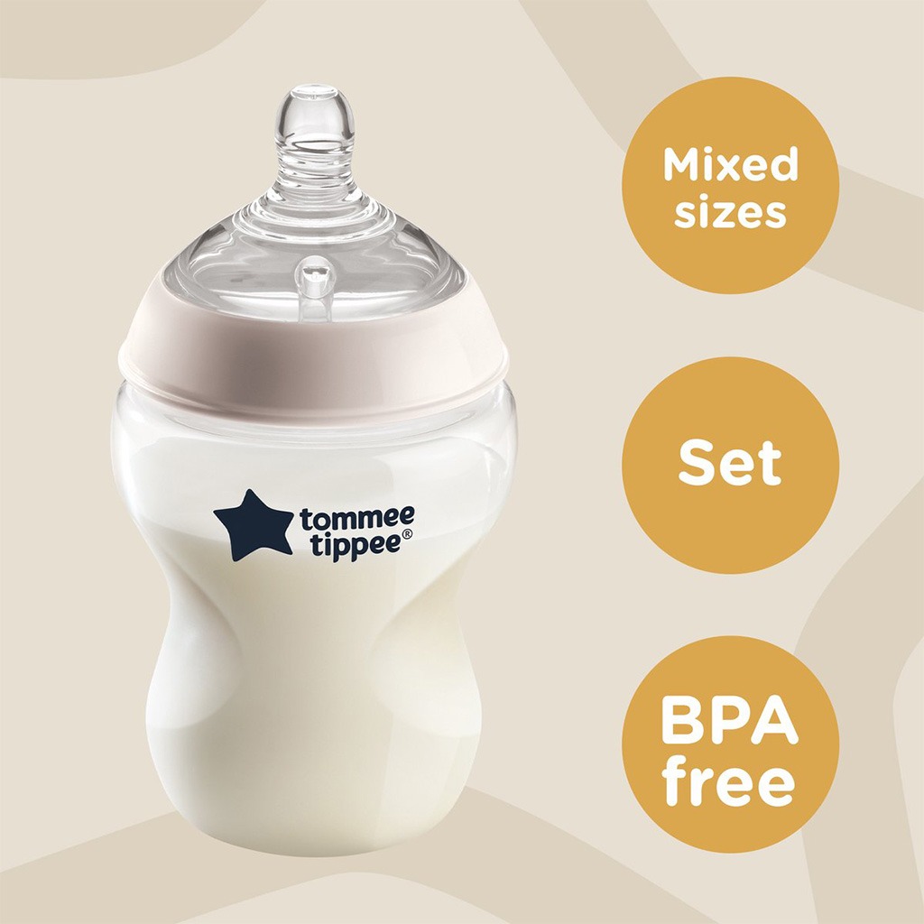 Tommee Tippee Closer To Nature Feeding Bottle Starter Kit, For 0+ Month Babies, Pack of 9 Pieces