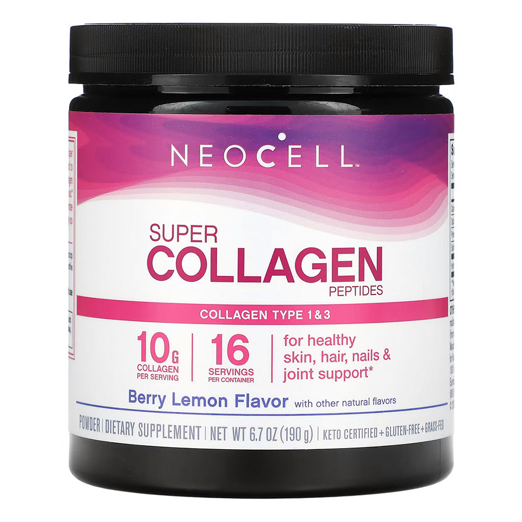 NeoCell Super Collagen Peptide Collagen Type 1 & 3 Powder Berry Lemon Flavor For healthy skin, hair & nails 190g