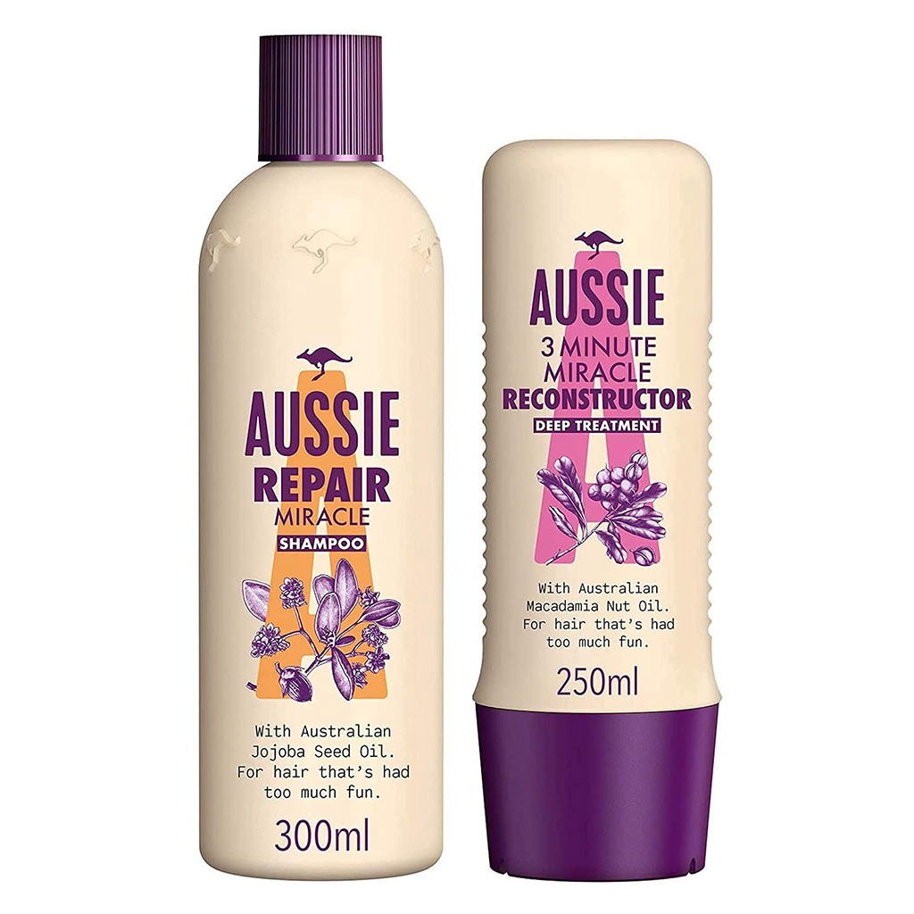 Aussie Repair Miracle Shampoo 300ml + 3 Minute Miracle Reconstructor Deep Treatment Hair Mask 250ml For Damaged Hair, Pack of 2's