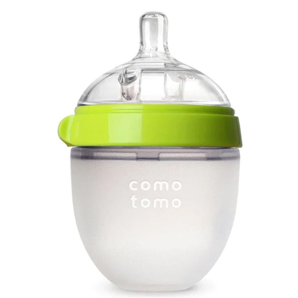 Comotomo Soft Hygienic Silicone Natural Feel Baby Feeding Bottle Green/White 150ml