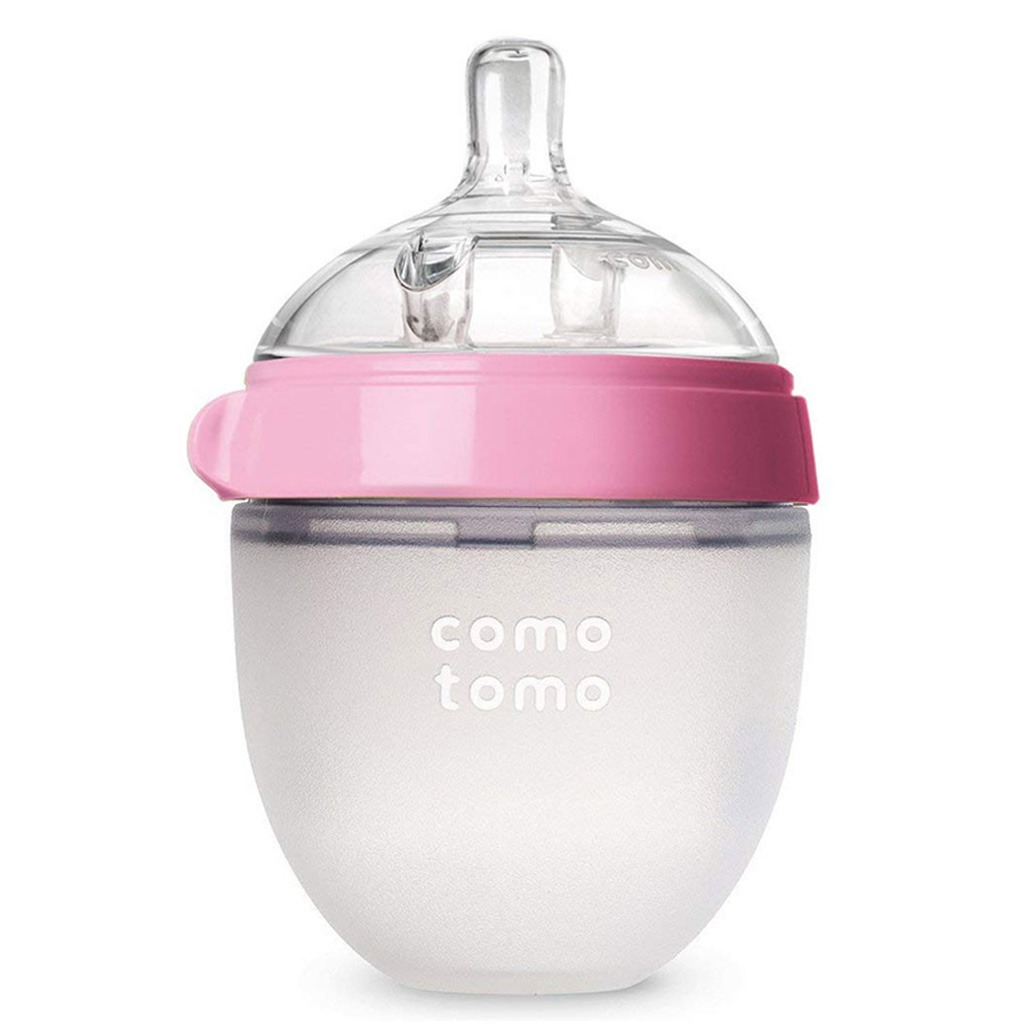 Comotomo Soft Hygienic Silicone Natural Feel Baby Feeding Bottle Pink/White 150ml