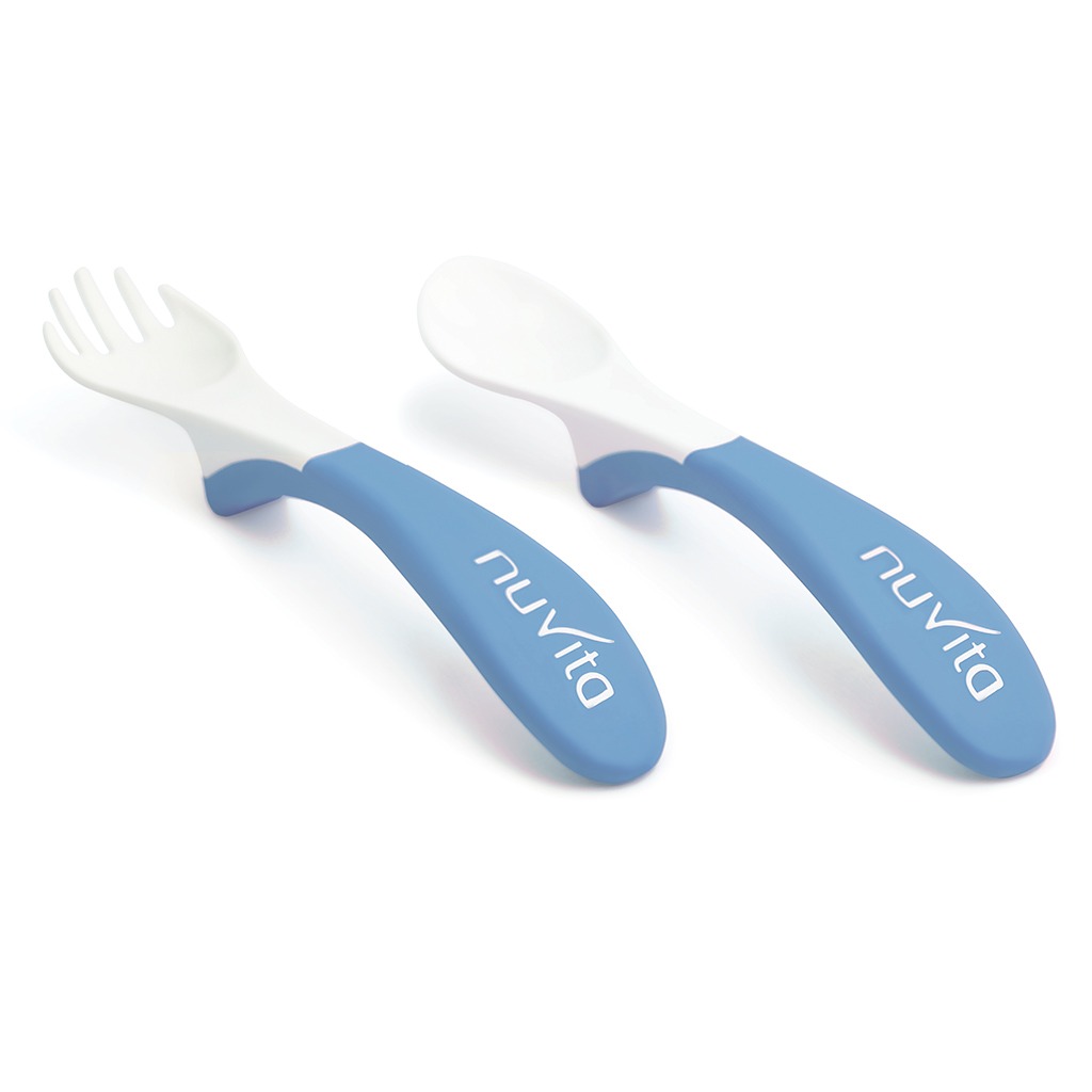Nuvita Easy Eating Plastic Spoon & Fork Set - Blue