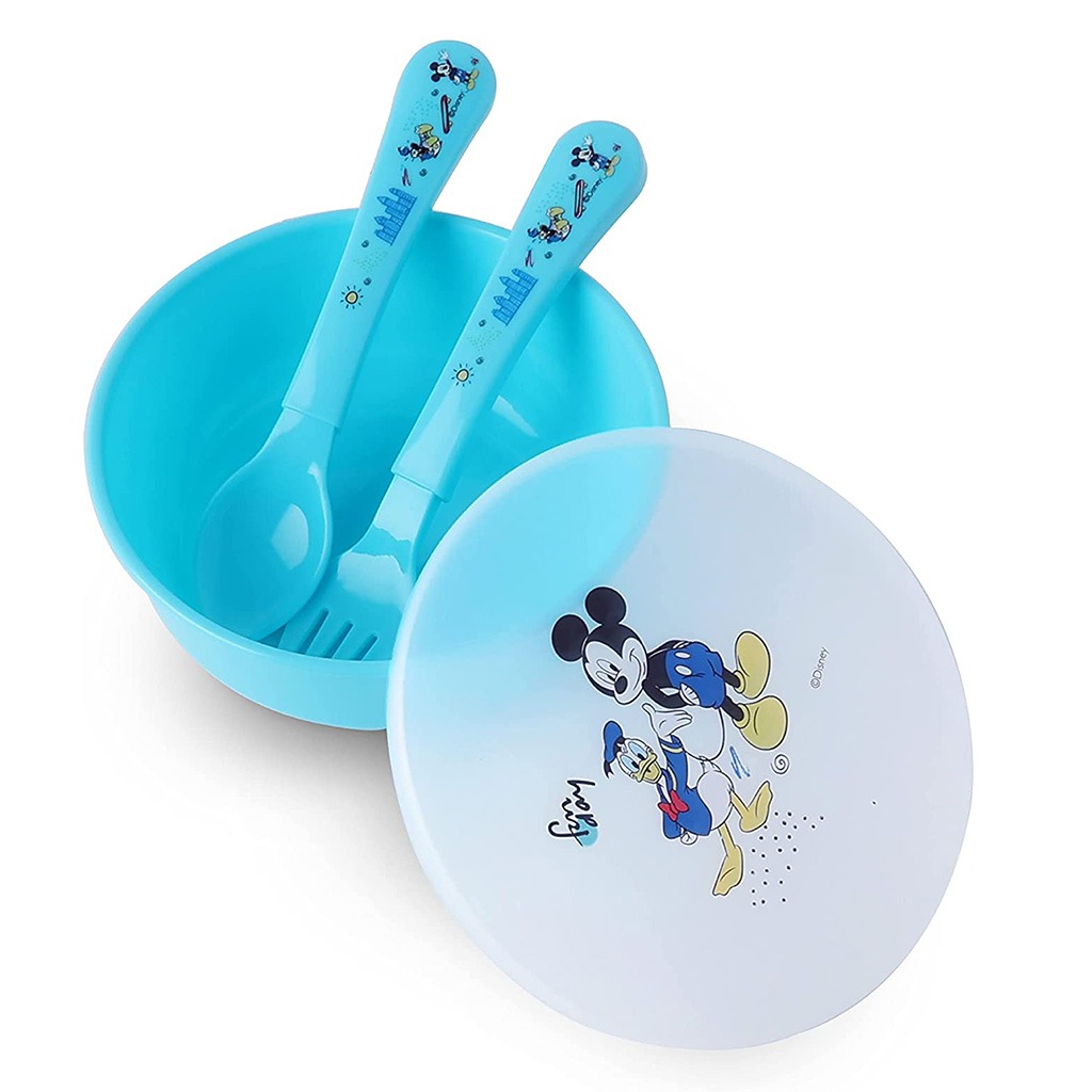 Disney Mickey Mouse Feeding Bowl Set For 6 Months+ Babies, Blue, Set of 3 Pieces