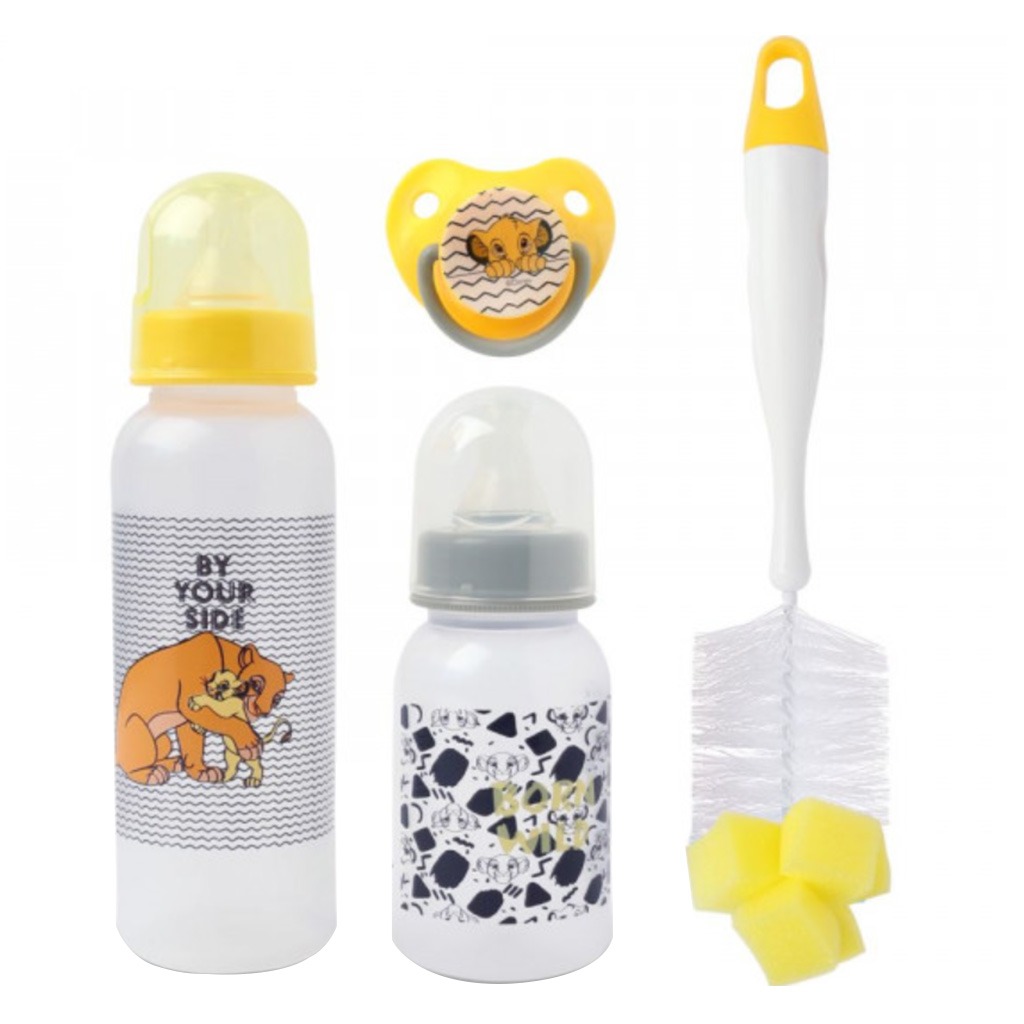 Disney The Lion King Feeding Combo Gift Set For Baby With Feeding Bottle, Soother & Bottle Brush - Pack of 4 Pieces TRHA2117