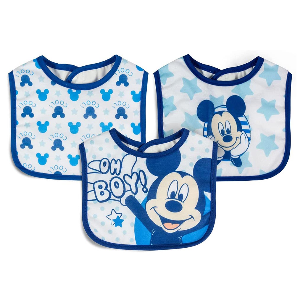 Disney Mickey Mouse Washable Waterproof Cotton Bibs For Babies, Pack of 3's