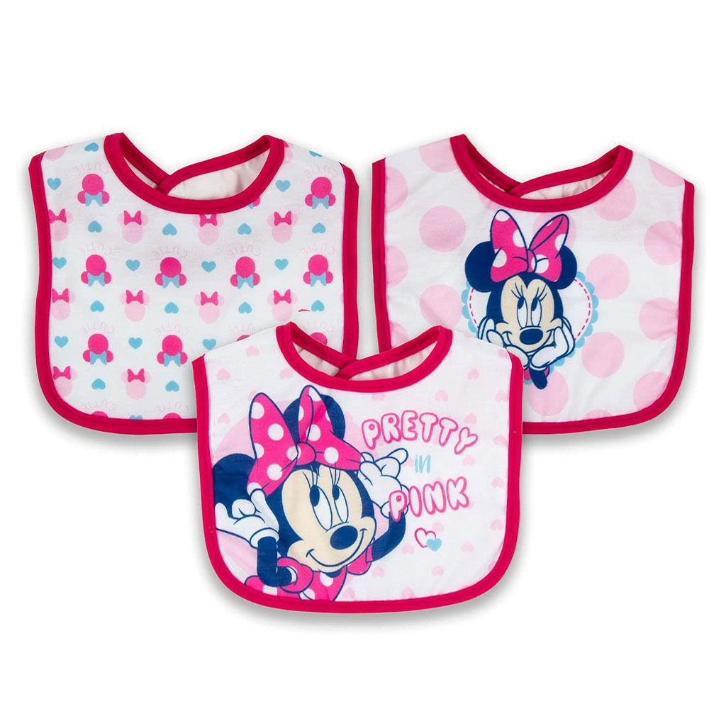 Disney Minnie Mouse Washable Waterproof Cotton Bibs For Babies, Pack of 3's