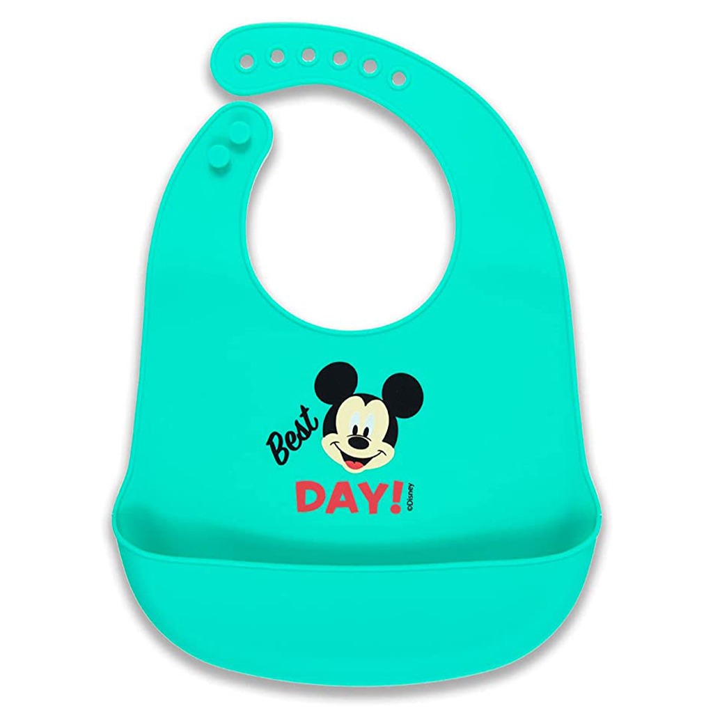 Disney Mickey Mouse Super Soft, Easy Clean Silicone Bib For 6+ Months Baby, Green, Pack of 1's