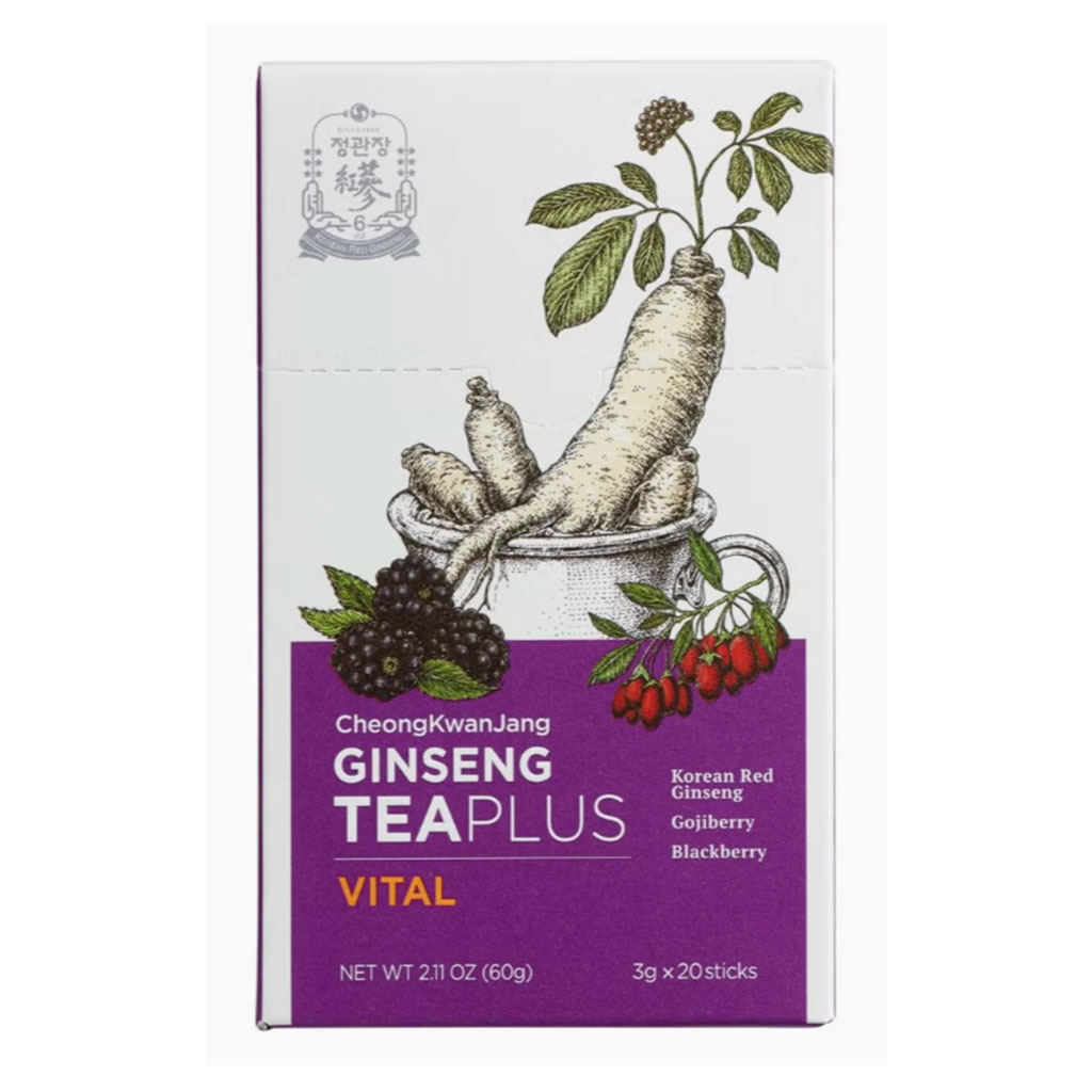 Cheongkwanjang Korean Red Ginseng Teaplus Vital Herbal Tea Powder Sticks For Overall Health & Energy, Pack of 3g x 20Sticks