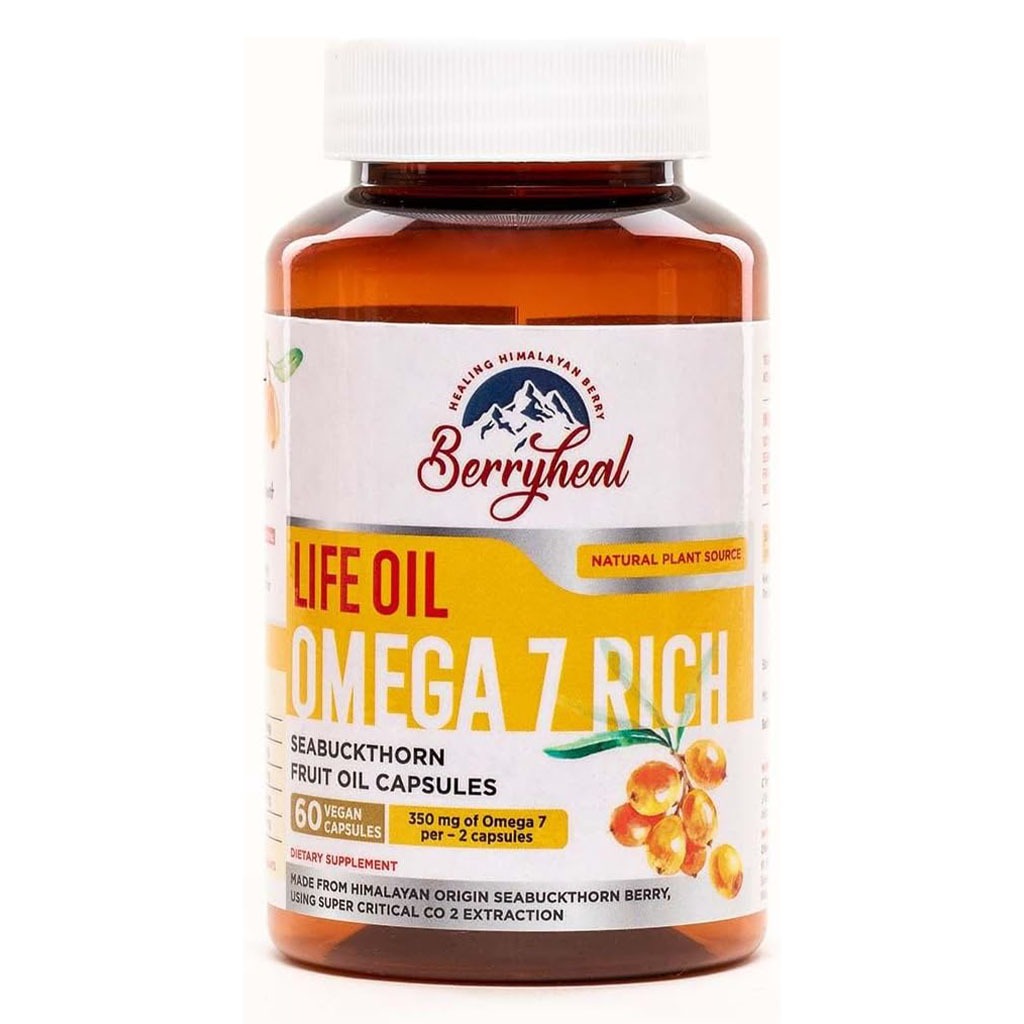 Berryheal Life Oil Omega 7 Rich Vegan Sea Buckthorn Berry Capsules For Diabetes Support, Weight Management & Healthy Skin, Pack of 60's