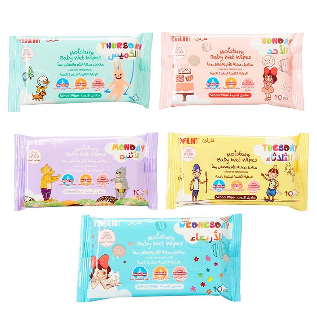 Farlin School Anti-Rash Moisture Baby Wet Wipes 10 Sheets, 10*5 Packs Dt-004A-5B