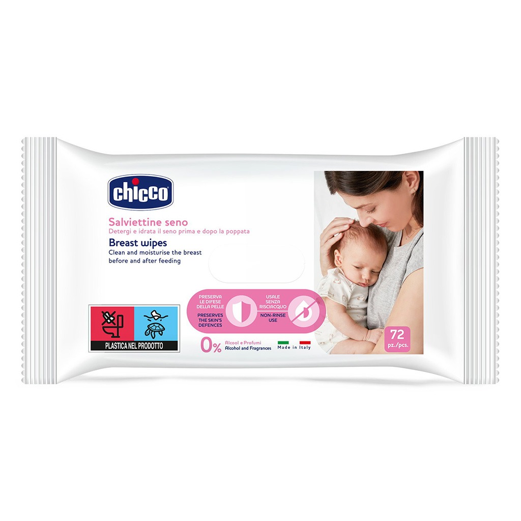 Chicco Alcohol & Fragrance Free Cleansing Breast Wipes With Vitamin E + Glycerine, Pack of 72's
