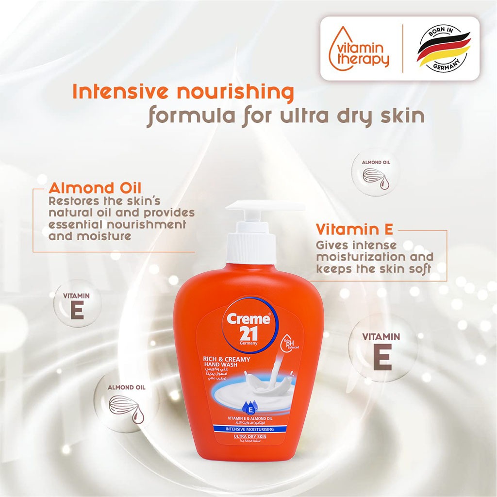 Creme 21 Rich & Creamy Intensive Moisturizing Hand Wash For Ultra Dry Skin 250ml, Value Pack of 3's