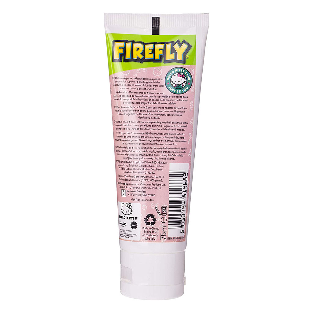 Firefly Hello Kitty Kids Anti-Cavity Striped Strawberry Gel Fluoride Toothpaste 75ml