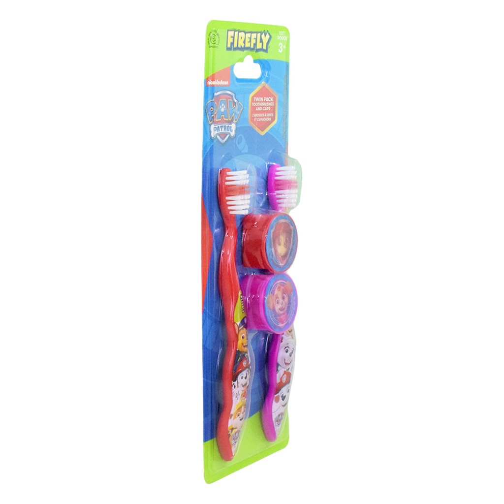 Firefly Paw Patrol 2 Toothbrushes And 2 Caps Twin Pack For 3+ Year Kids