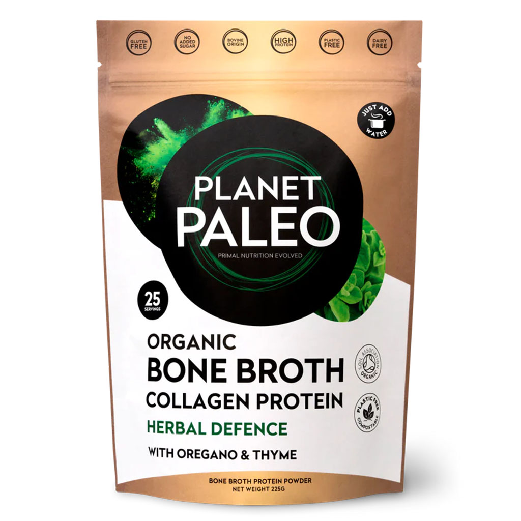 Planet Paleo Organic Bone Broth Collagen Protein Herbal Defence With Oregano And Thyme 225g, 25 servings