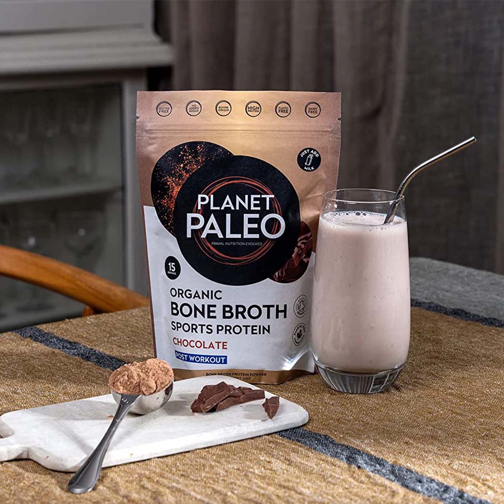 Planet Paleo Organic Bone Broth Post Workout Sports Protein Powder, Chocolate Flavor 480g