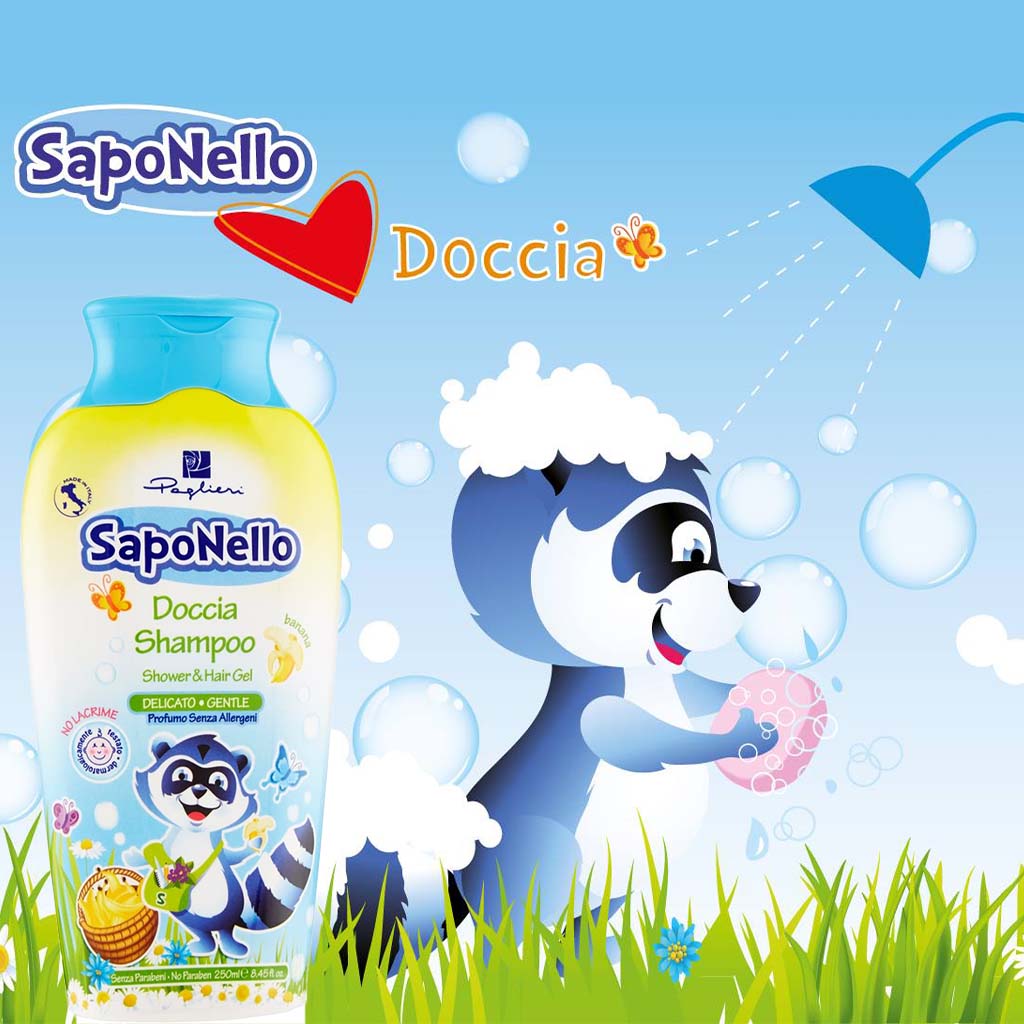 Saponello Delicate Shower & Hair Gel Shampoo For Children, Banana 250ml