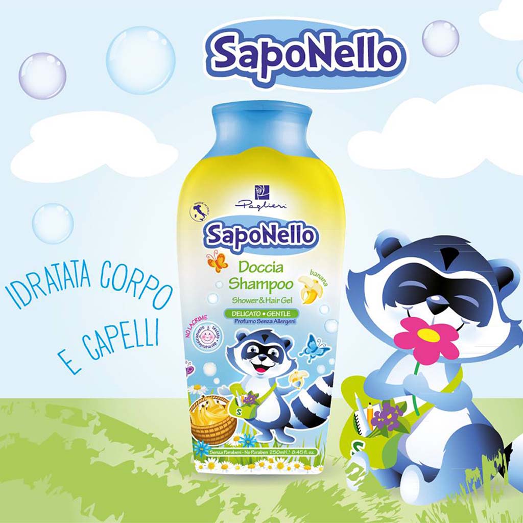 Saponello Delicate Shower & Hair Gel Shampoo For Children, Banana 250ml