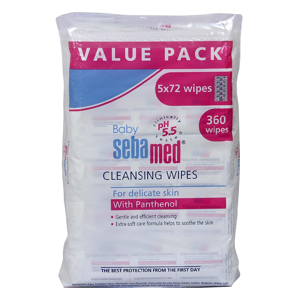 Sebamed Baby Cleansing Wet Wipes With Panthenol For Delicate Skin, Pack of 5 x 72's