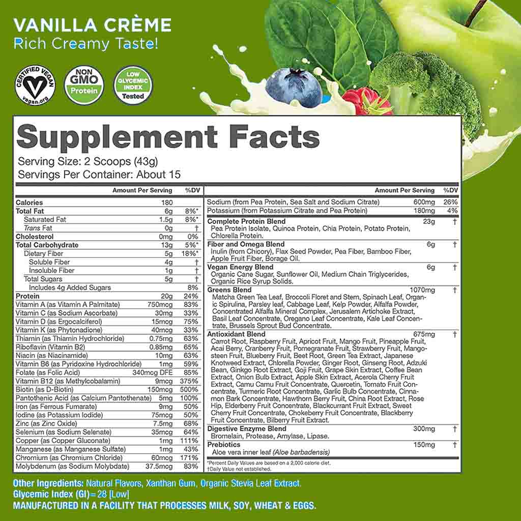 Naturade VeganSmart Protein & Greens Vegan Shake Vanilla Crème All in One Powder 15 Servings, 645g