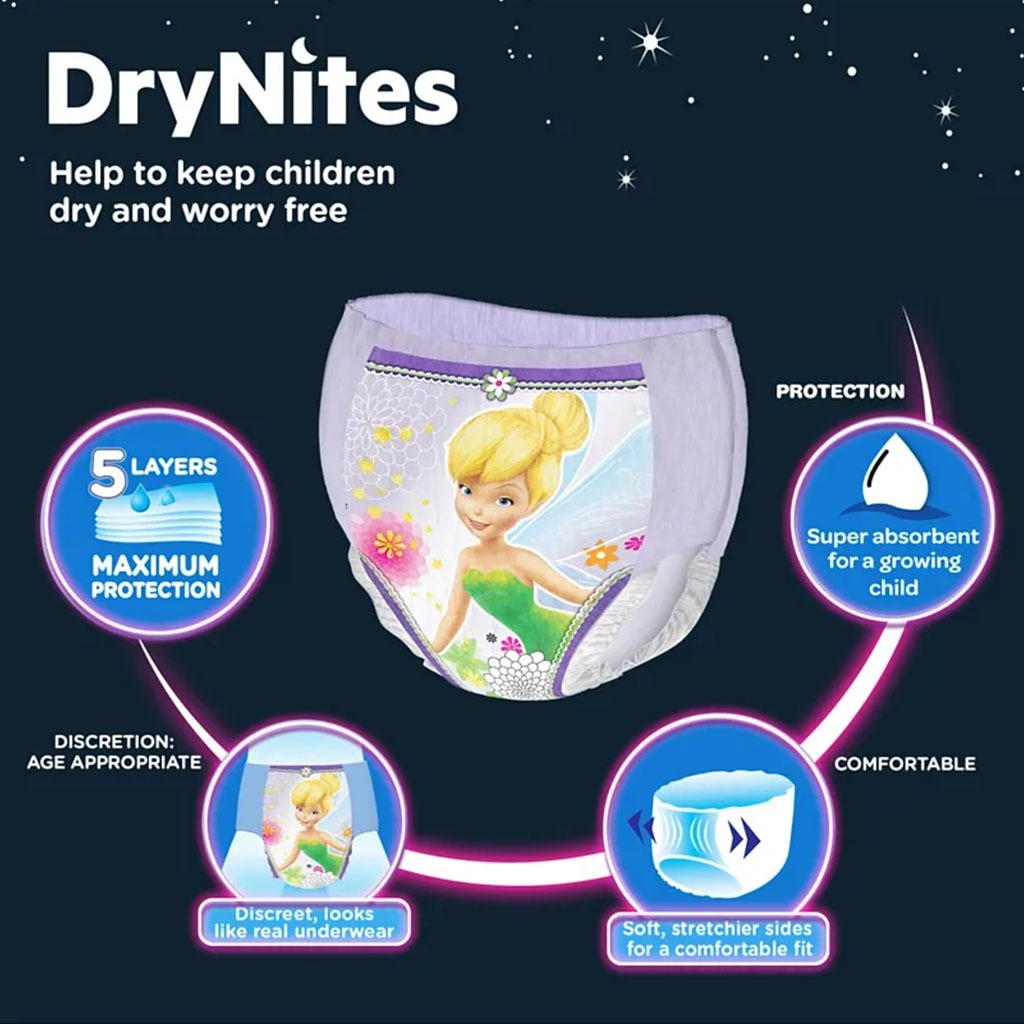 Huggies DryNites Pyjama Pants, Disposable Bed Wetting Diaper For 3-5 Years Old Girl Weighing 16-23 kg, Jumbo Pack of 16's