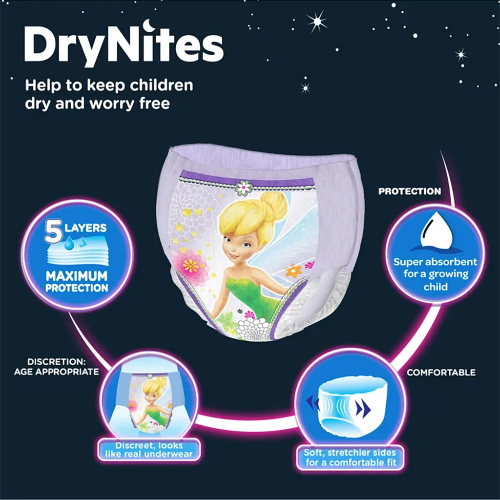 Huggies DryNites Pyjama Pants, Disposable Bed Wetting Diaper For 4-7 Years Old Girls Weighing 17-30 kg, Jumbo Pack of 16's