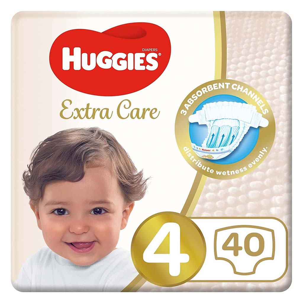 Huggies Extra Care Baby Diapers, Size 4, For 8-14kg Baby, Pack of 40's
