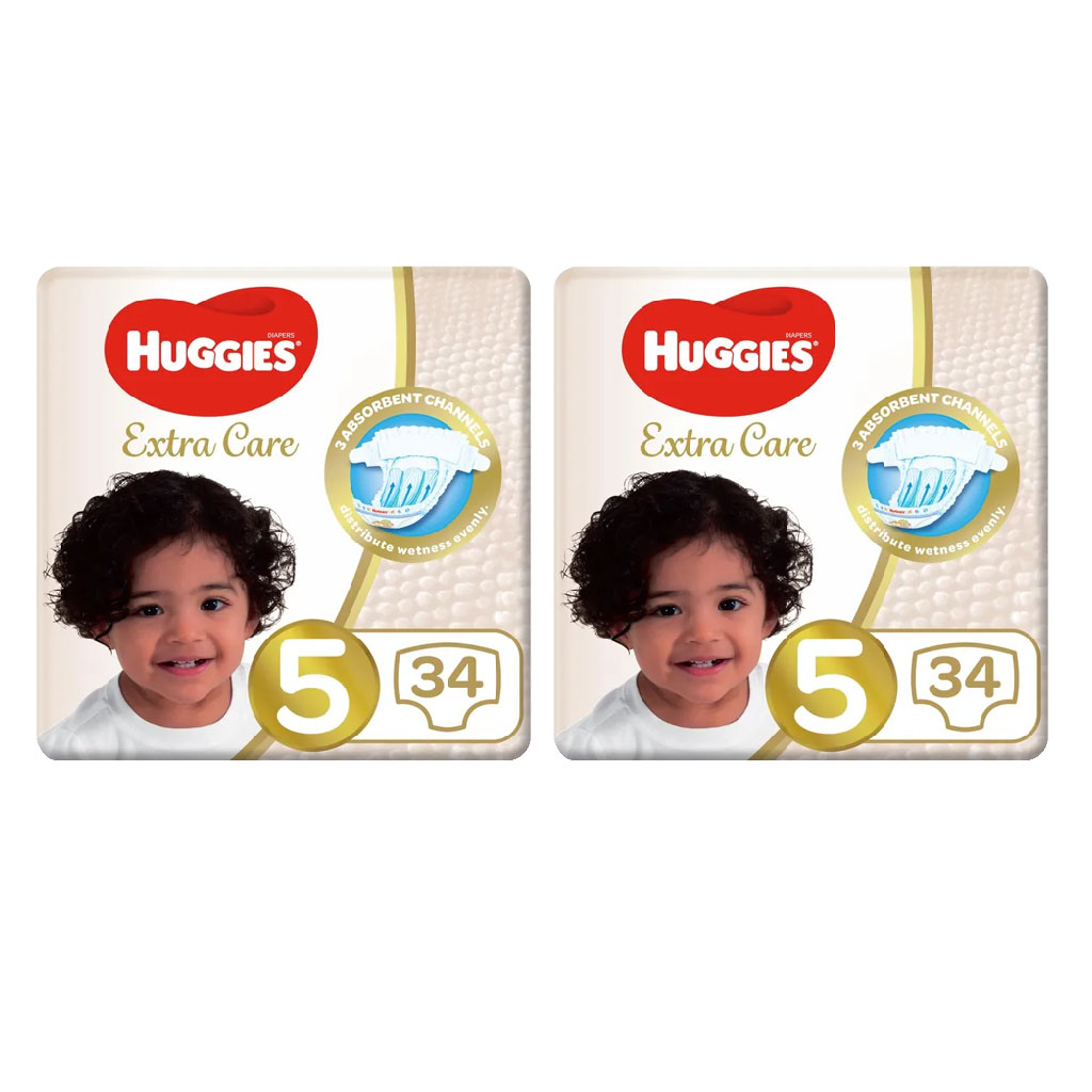 Huggies Extra Care Diapers, Size 5, For 12-22kg Baby, Promo Pack of 2 x 34's, Special Price 35% Off