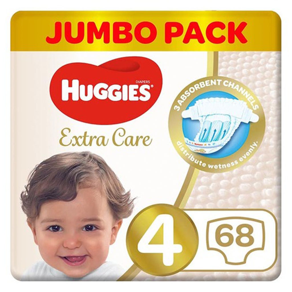 Huggies Extra Care Baby Diapers, Size 4, For 8-14kg Baby, Pack of 68's - Special Price