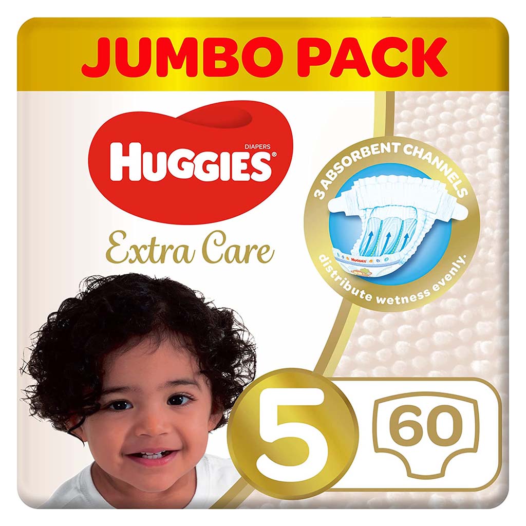 Huggies Extra Care Diapers, Size 5, For 12 -22 kg Baby, Pack of 60's - Special Price