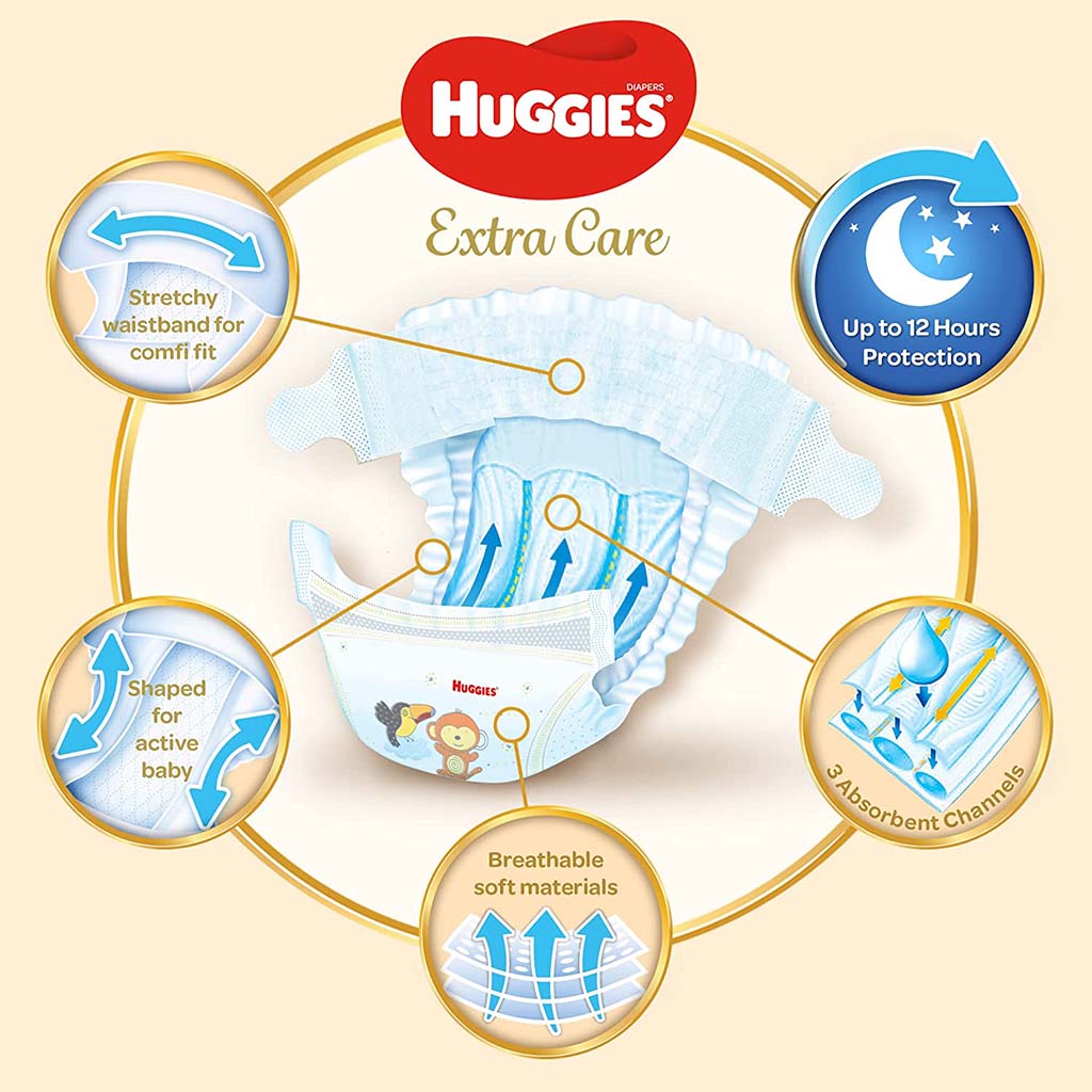 Huggies Extra Care Diapers, Size 5, For 12 -22 kg Baby, Pack of 60's - Special Price