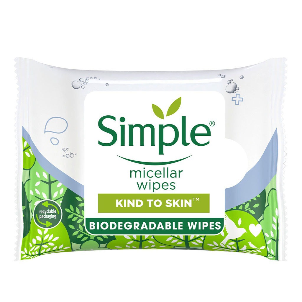 Simple Kind To Skin Biodegradable Micellar Cleansing Wipes, Pack of 20 Wipes