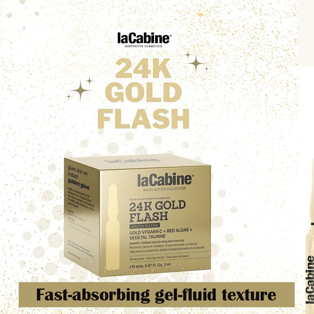 LaCabine 24K Gold Flash 2ml Golden Facial Serum Ampoules For Instant Glowing Skin, Limited Edition, Pack of 10's
