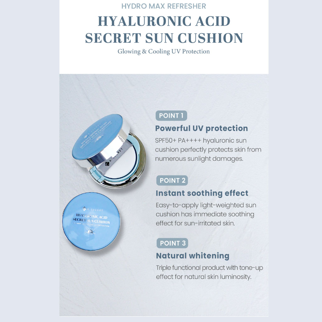 K-Secret Hyaluronic Acid Secret Glowing & Cooling UV Protection Sun Cushion With SPF 50+ & PA++++ 15g