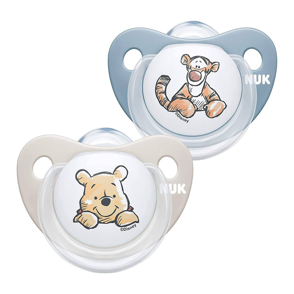 NUK Disney Winnie The Pooh Trendline Silicone Soother For 6-18 Months Baby, Pack of 2's, Assorted colures