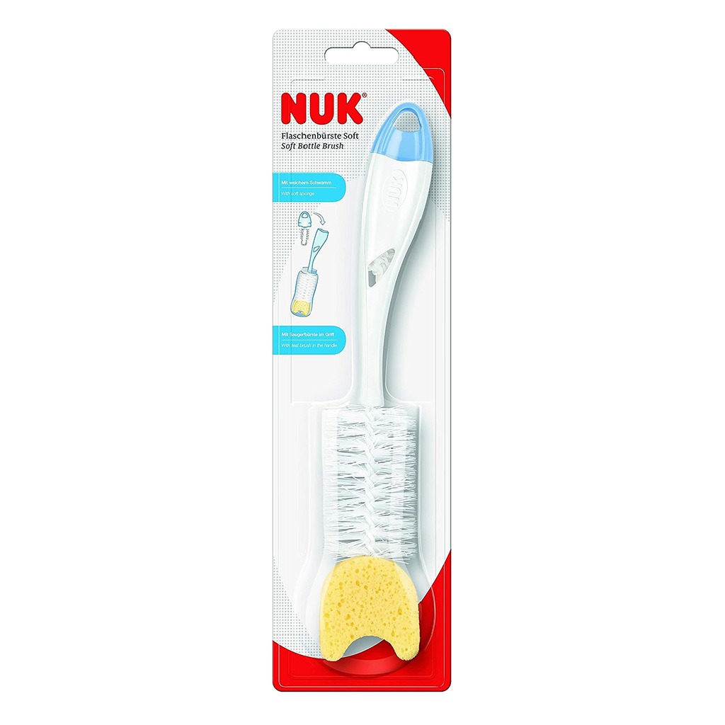 Nuk 2-In-1 Soft Baby Bottle Brush With Teat Brush And Sponge Top, Assorted Pack of 1's