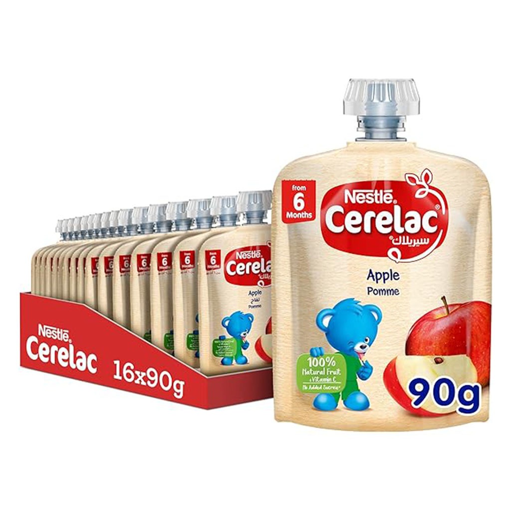 Nestle Cerelac Fruits Puree Pouch With Apple For Babies From 6 Months, 16 x 90g, Pack of 16's