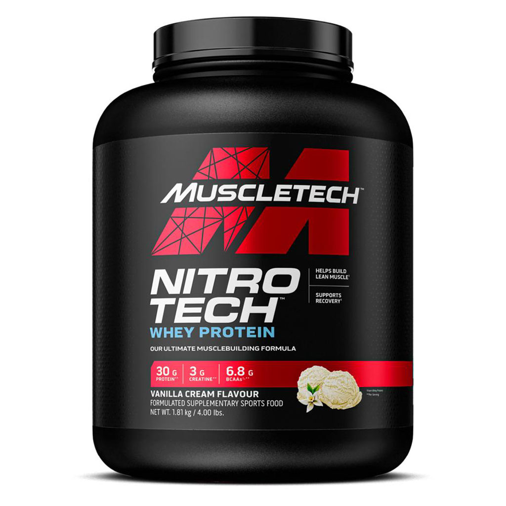 MuscleTech Nitrotech Whey Protein Powder, Vanilla Cream Flavor, 4lb