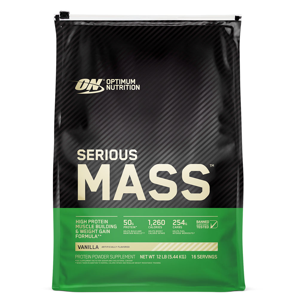 Optimum Nutrition Serious Mass Protein Powder, Vanilla Flavor, 12lb