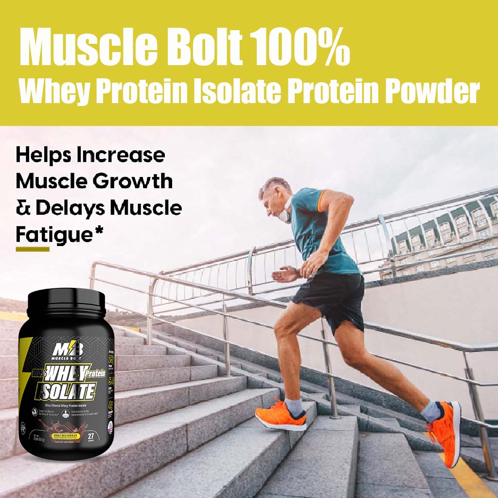 Muscle Bolt 100% Whey Protein Isolate Protein Powder Mix With BCAAs & Glutamine, Double Rich Chocolate Flavor 2lb