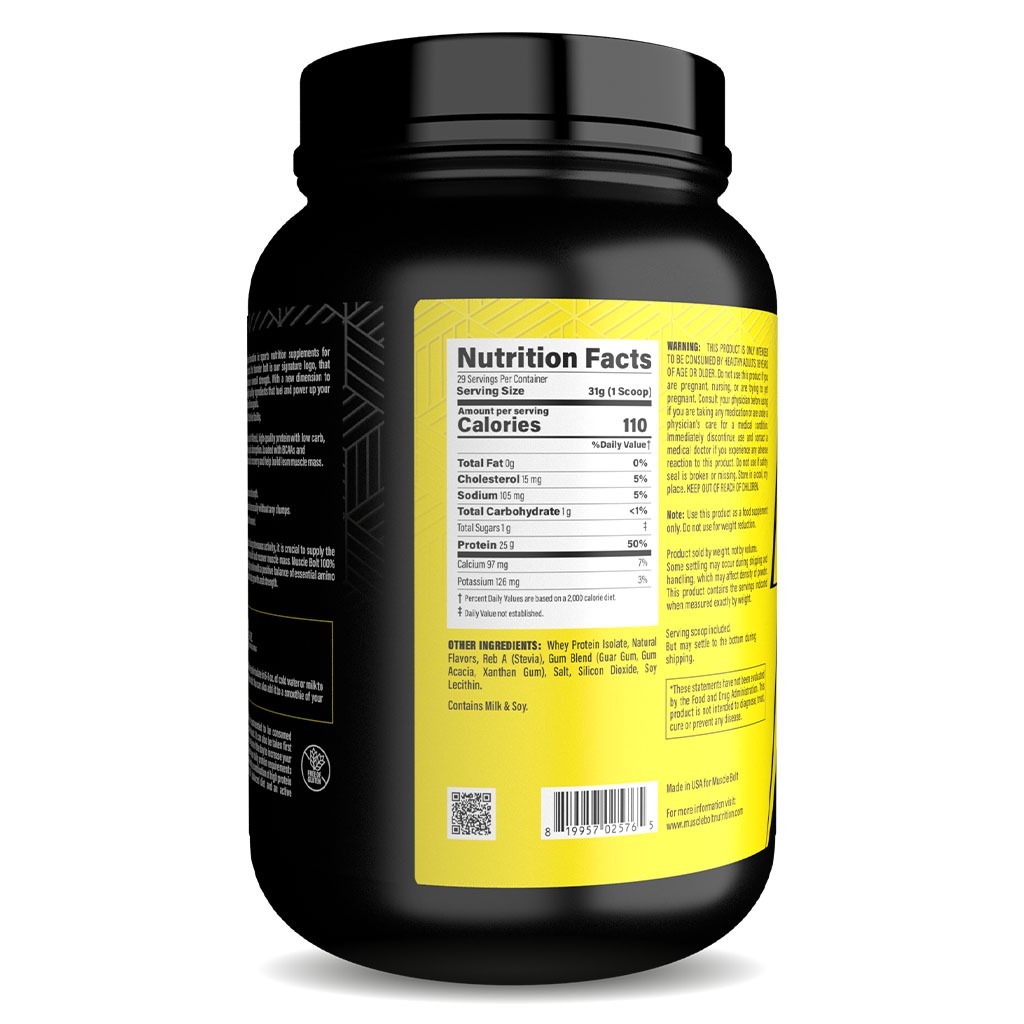 Muscle Bolt 100% Whey Protein Isolate Protein Powder Mix With BCAAs & Glutamine, Vanilla Flavor 2lb