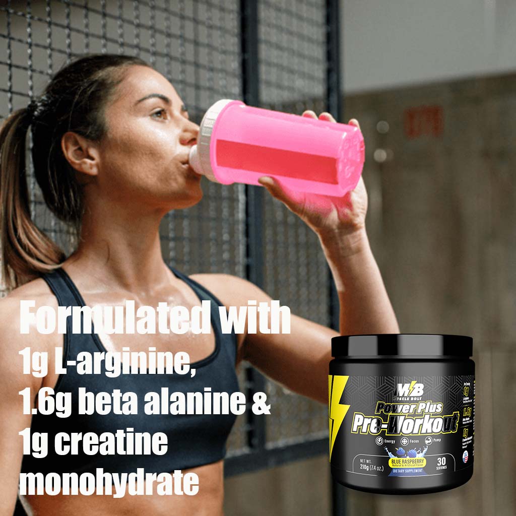 Muscle Bolt Power Plus Pre-Workout Supplement Powder With L- Arginine, Beta Alanine & Creatine Monohydrate - Blue Raspberry 210g