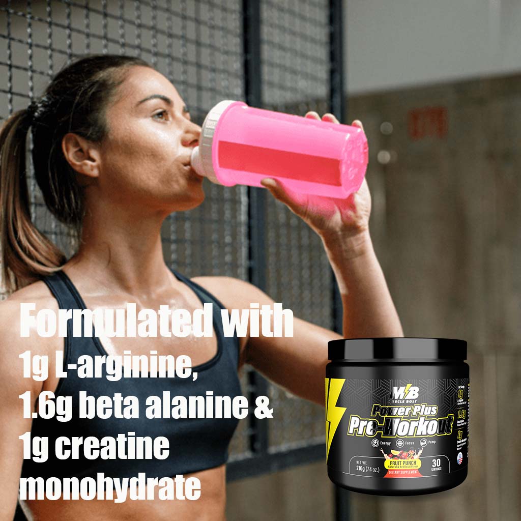 Muscle Bolt Power Plus Pre-Workout Supplement Powder With L- Arginine, Beta Alanine & Creatine Monohydrate - Fruit Punch 210g
